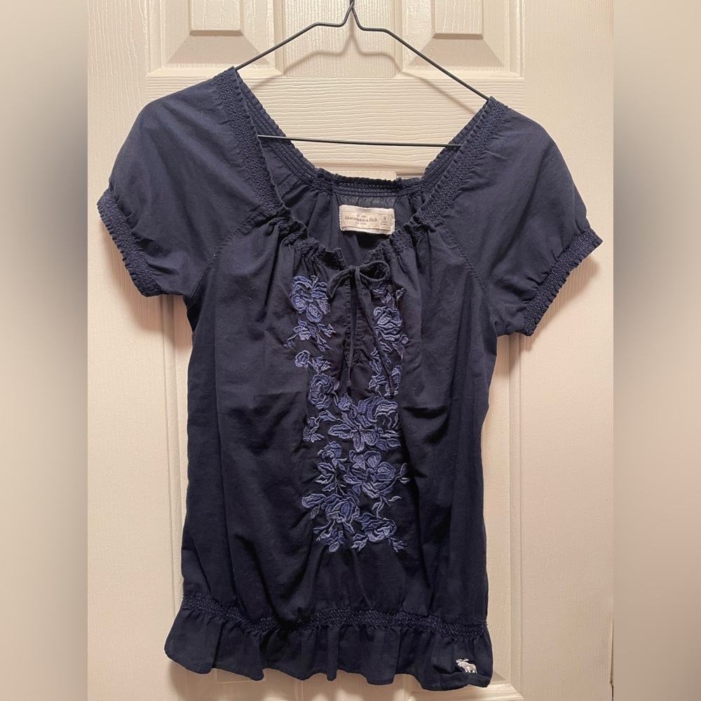Abercrombie & Fitch Dark Blue Embroidered Blouse